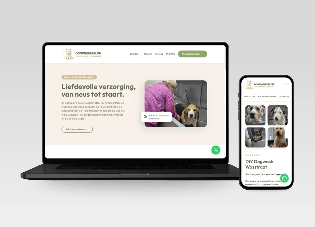 Professionele website laten maken voorbeeld Dogwash & Salon