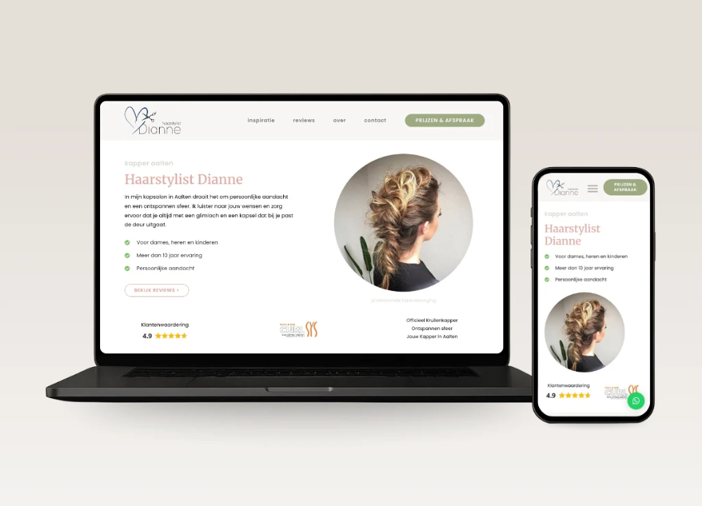 Professionele website laten maken voorbeeldwebsite Kapsalon Dianne
